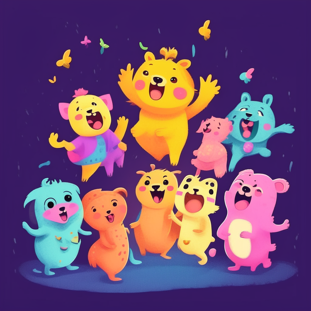 dancing cute colorful animals singing