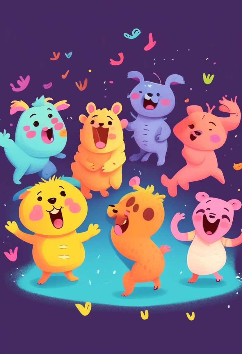 dancing cute colorful animals singing