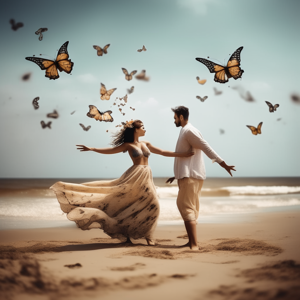 couple dancing on the beach are butterflies 