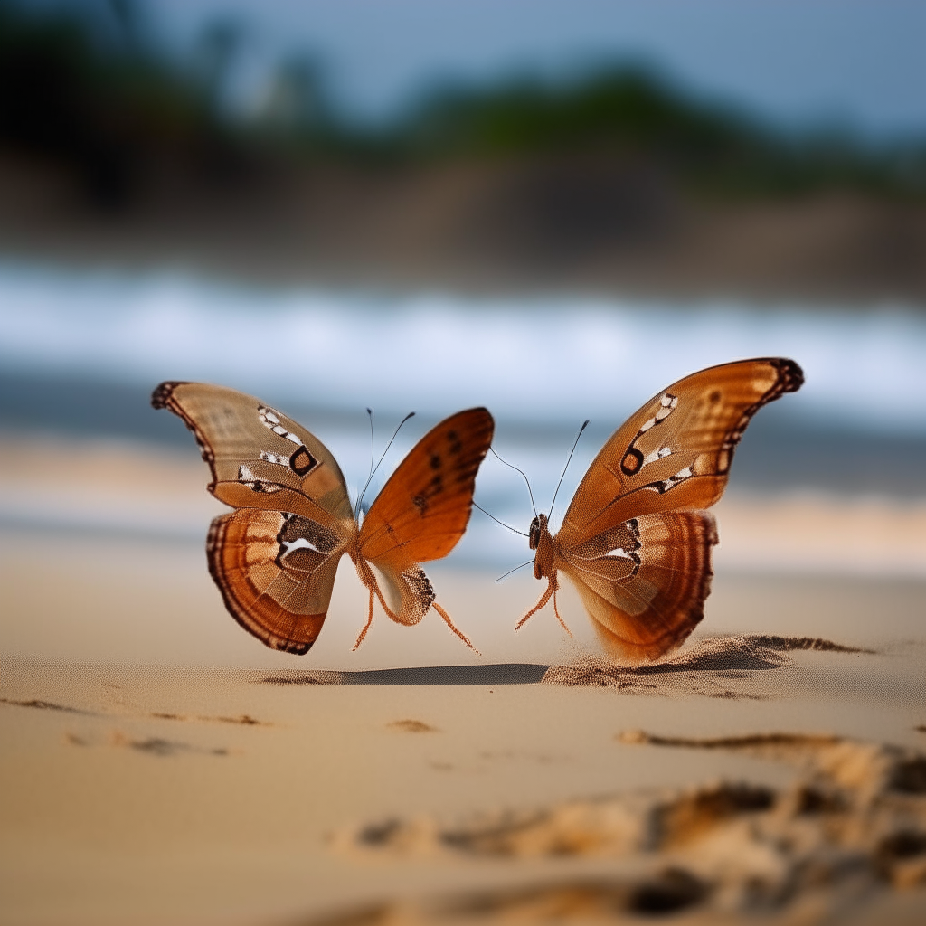 couple of butterflys dancing on the beach