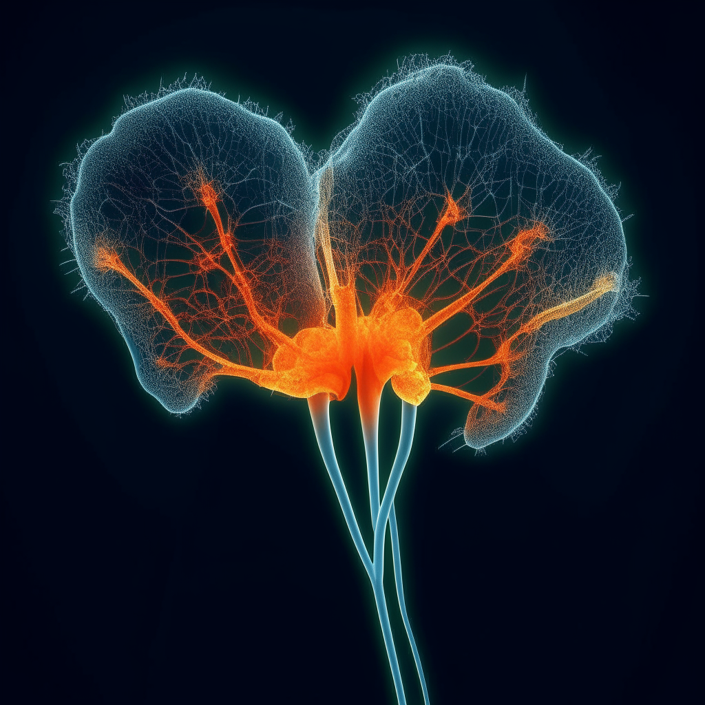 Cells with synapses sparking in the shape of a tulip 