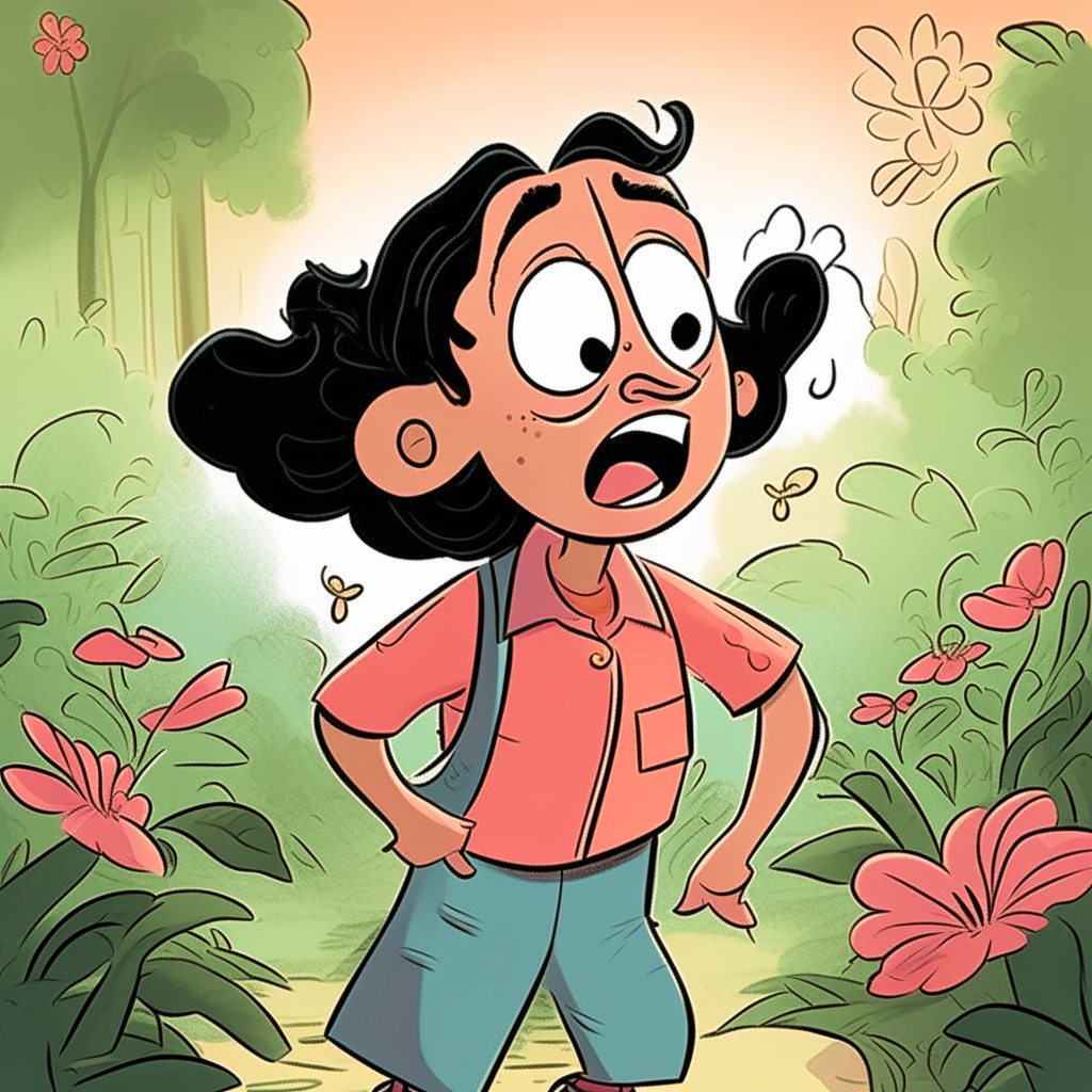 A cartoon illustration of Doña Florinda standing in a garden, with an expression of surprise and excitement on her face.