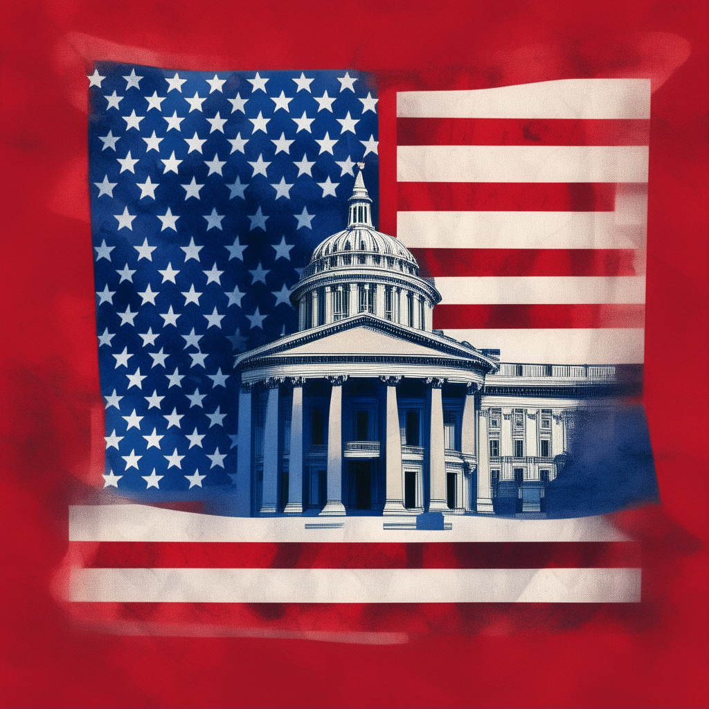 An American patriot album cover with red, white and blue colors, US Capitol building, American flag design, square