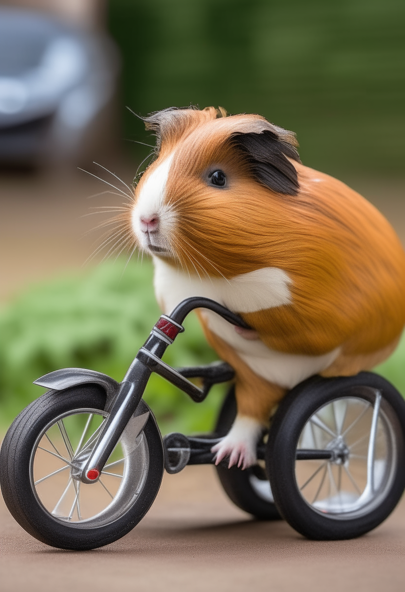 A guinea pig riding bike taxi
