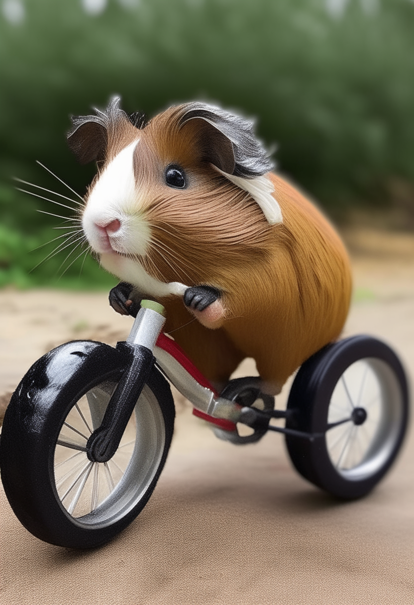 A guinea pig riding bike 
