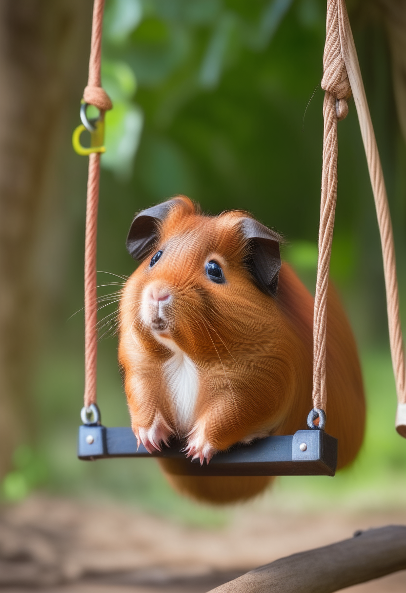 A guinea pig on a swing

