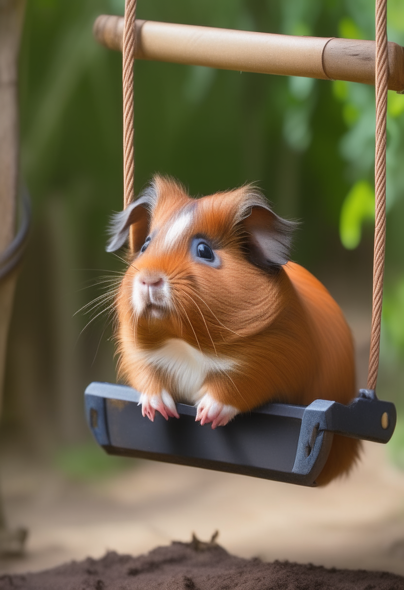 A guinea pig on a swing

