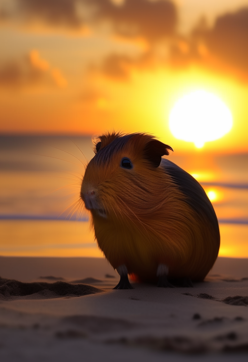 A guinea pigs at sunset beach

