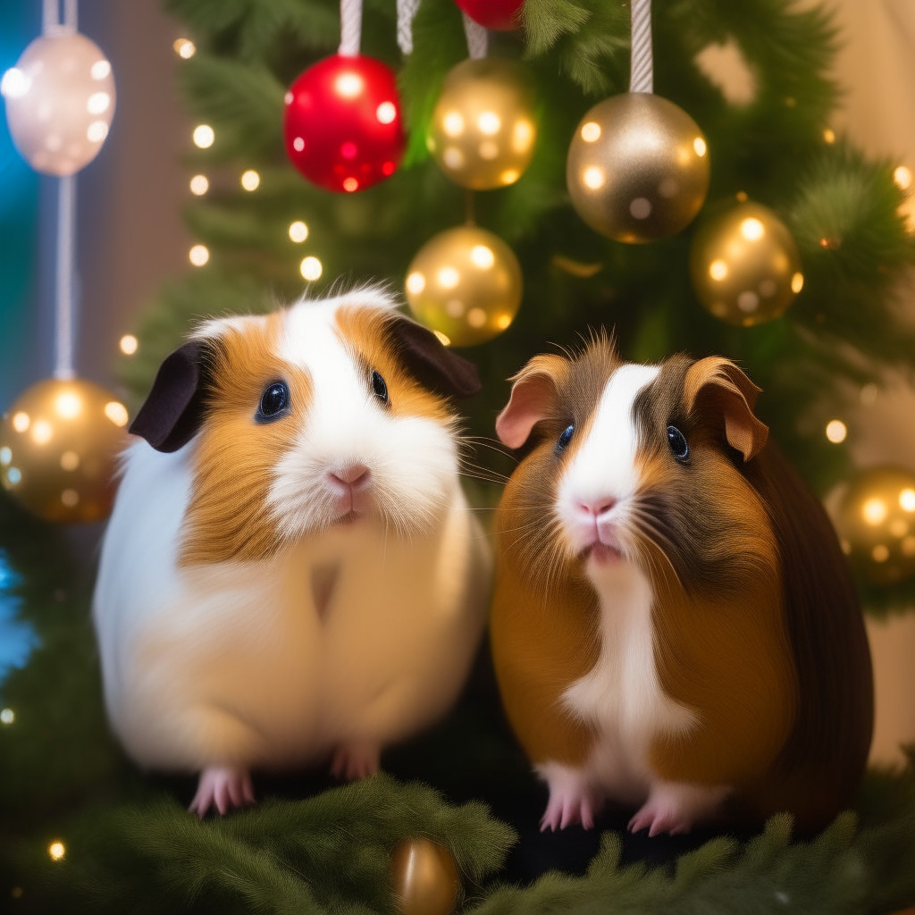 two guinea pigs on a xmas tree
