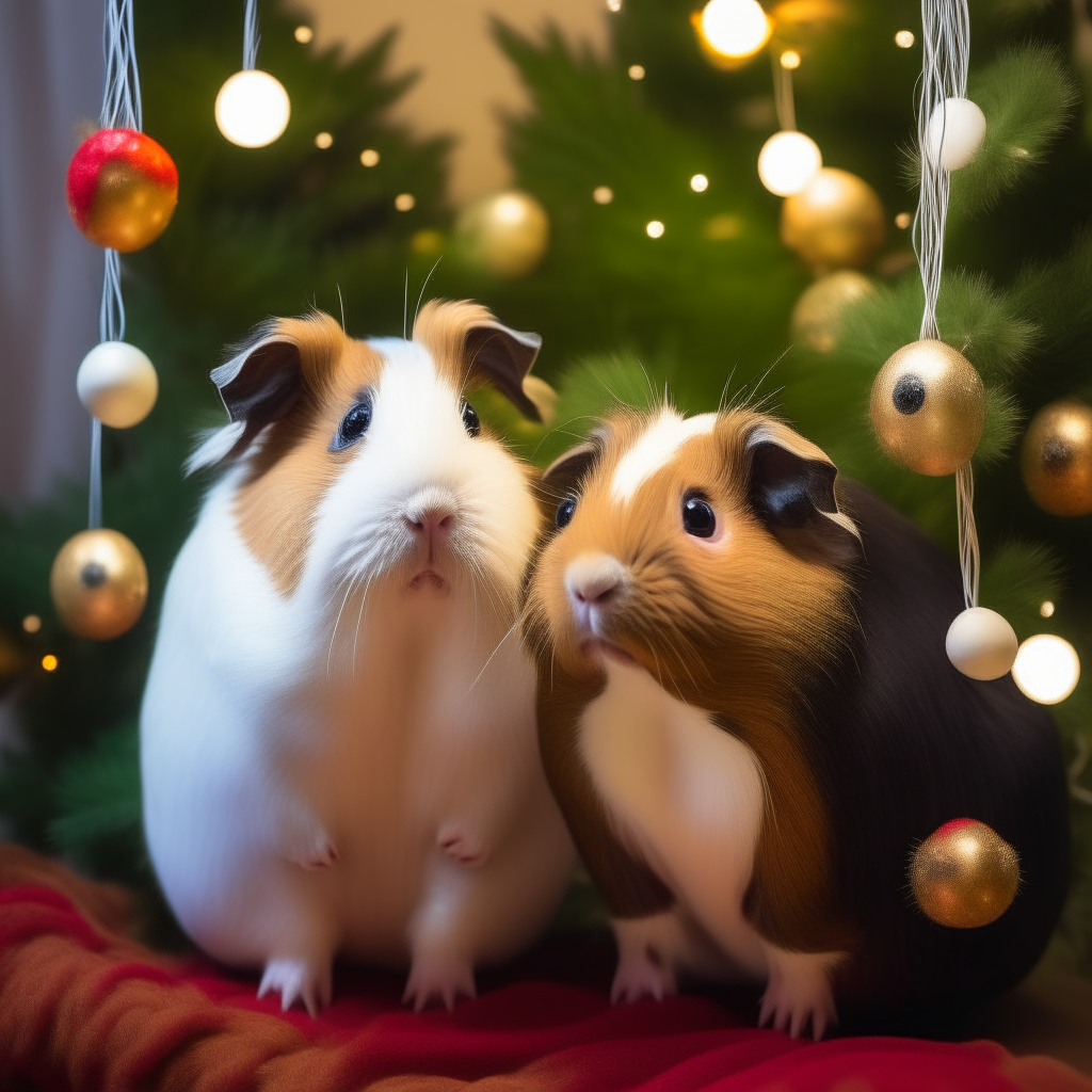 two guinea pigs on a xmas tree
