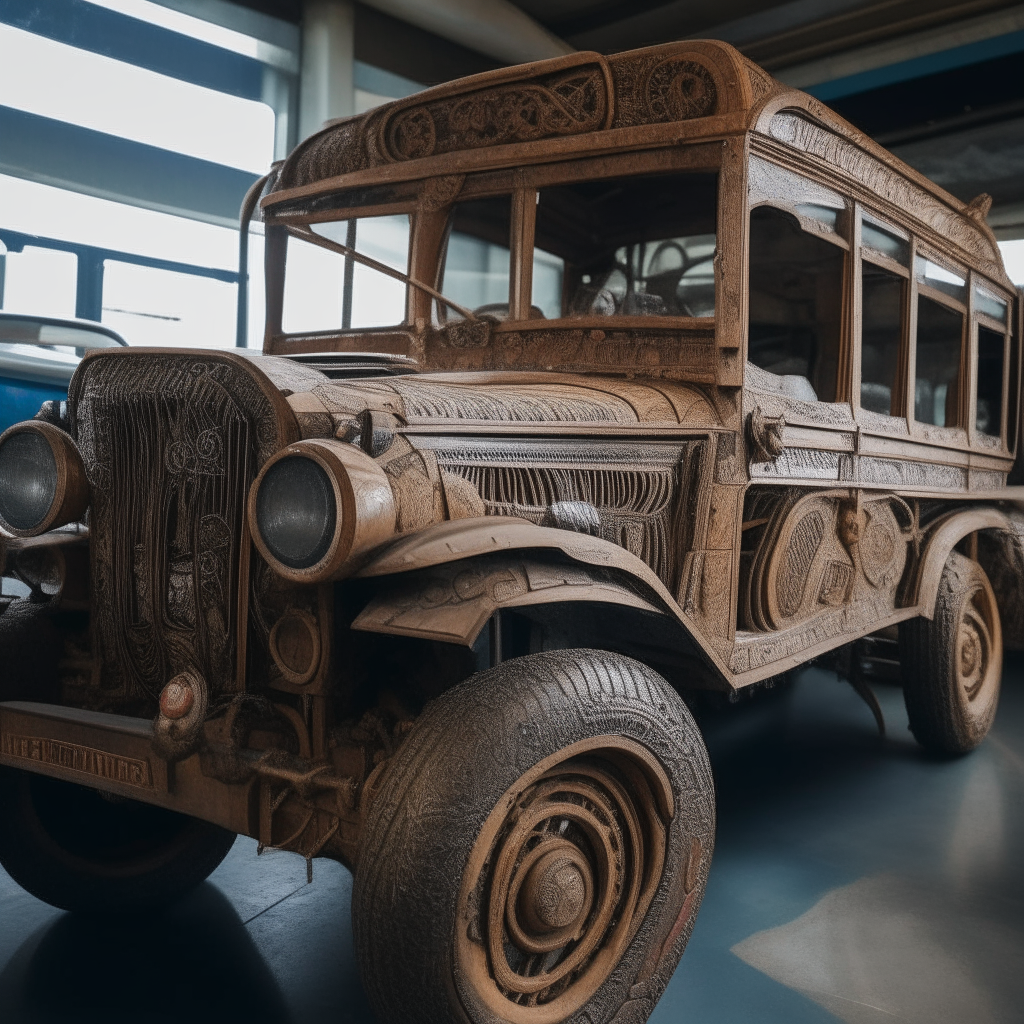 Intricate gears and hydraulic joints are revealed as the jeepney's transformation progresses