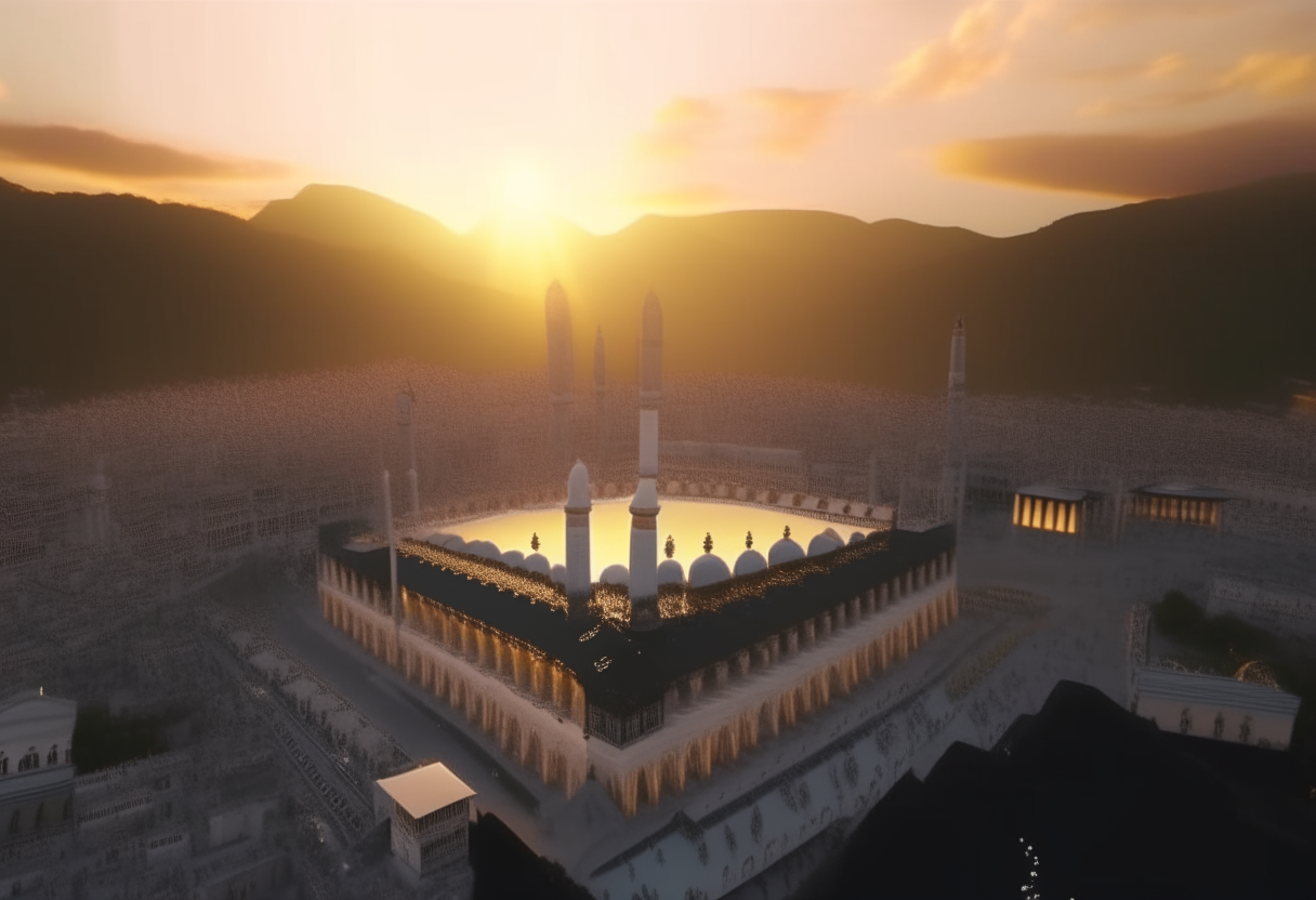 amazing view of muslim Mecca  at dawn, cinematic, 4k, detailed
