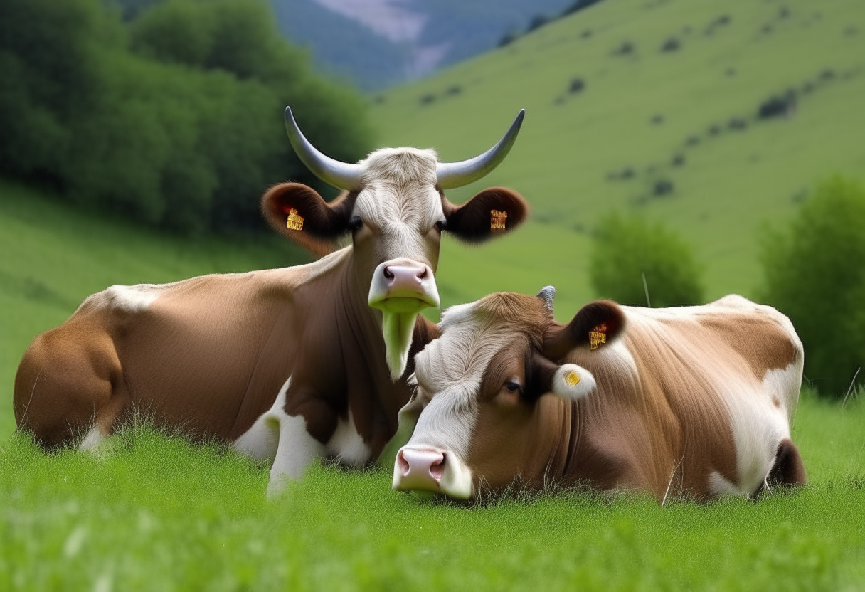 dos vacas hablando cerca de un monje meditando en un prado verde una vaca le dice a la otra: él hace mom al revés