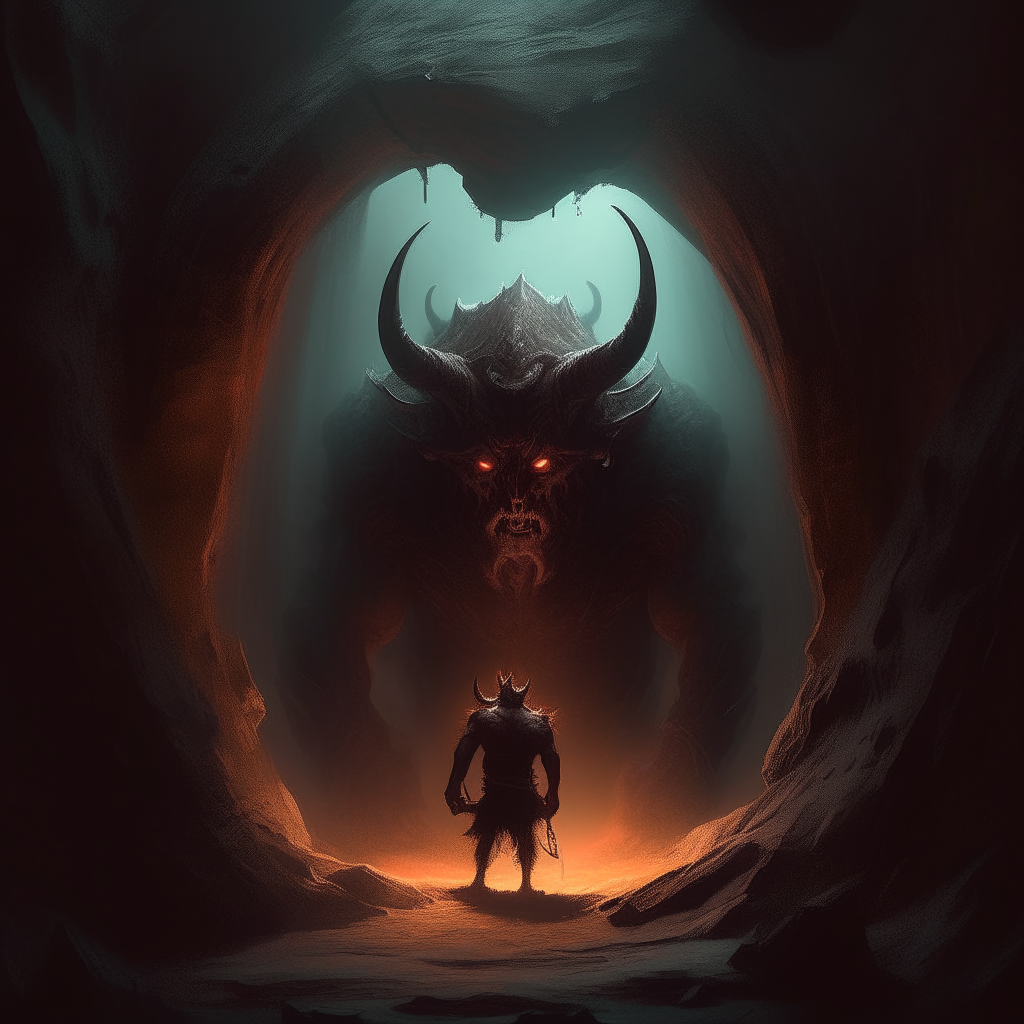 a detailed digital painting of an ominous horned demon emerging from a portal into a fantasy world, trending on artstation