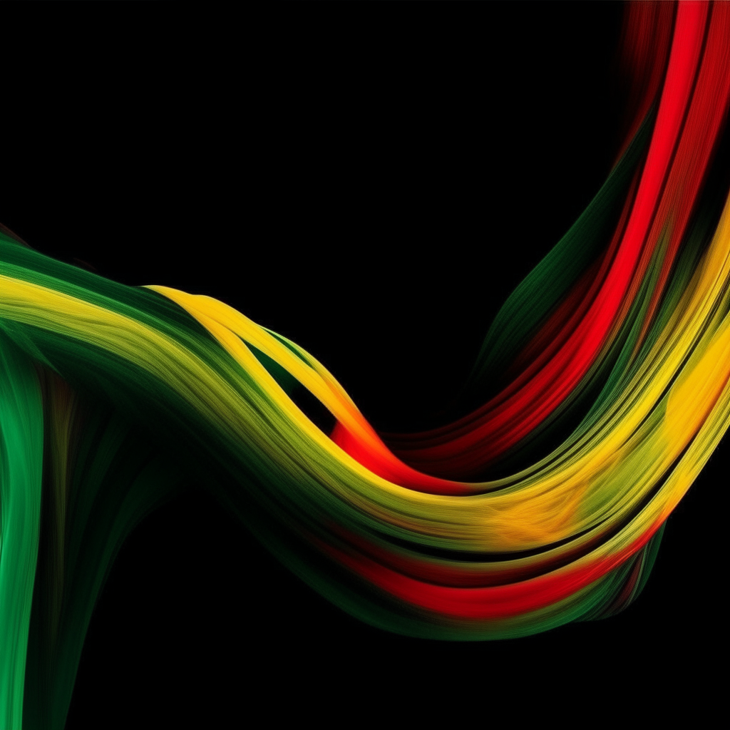 abstract background with curving red, yellow and green fluorescent lines twisting on a black canvas in diagonal and curved patterns the lines move fluidly in an artistic, non-repeating flow