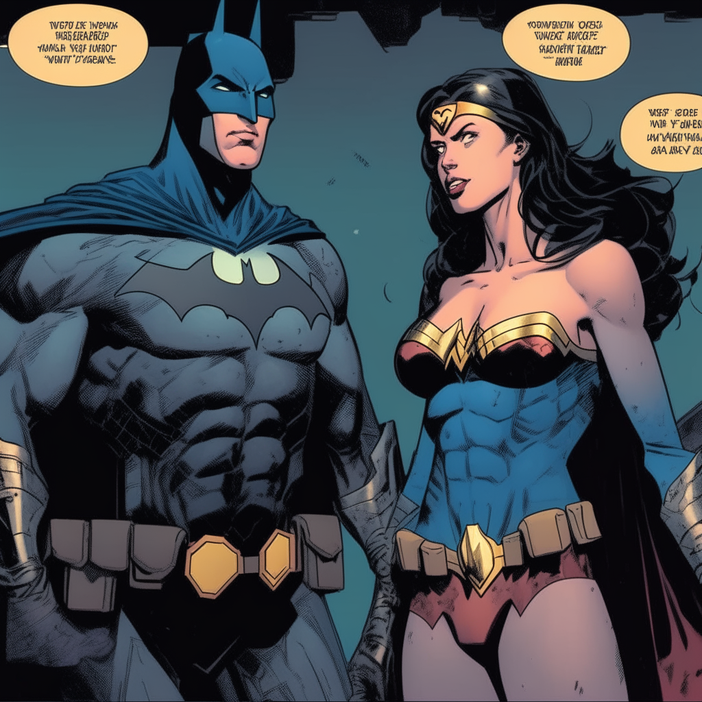 batman sorprende a wonder woman por detras
