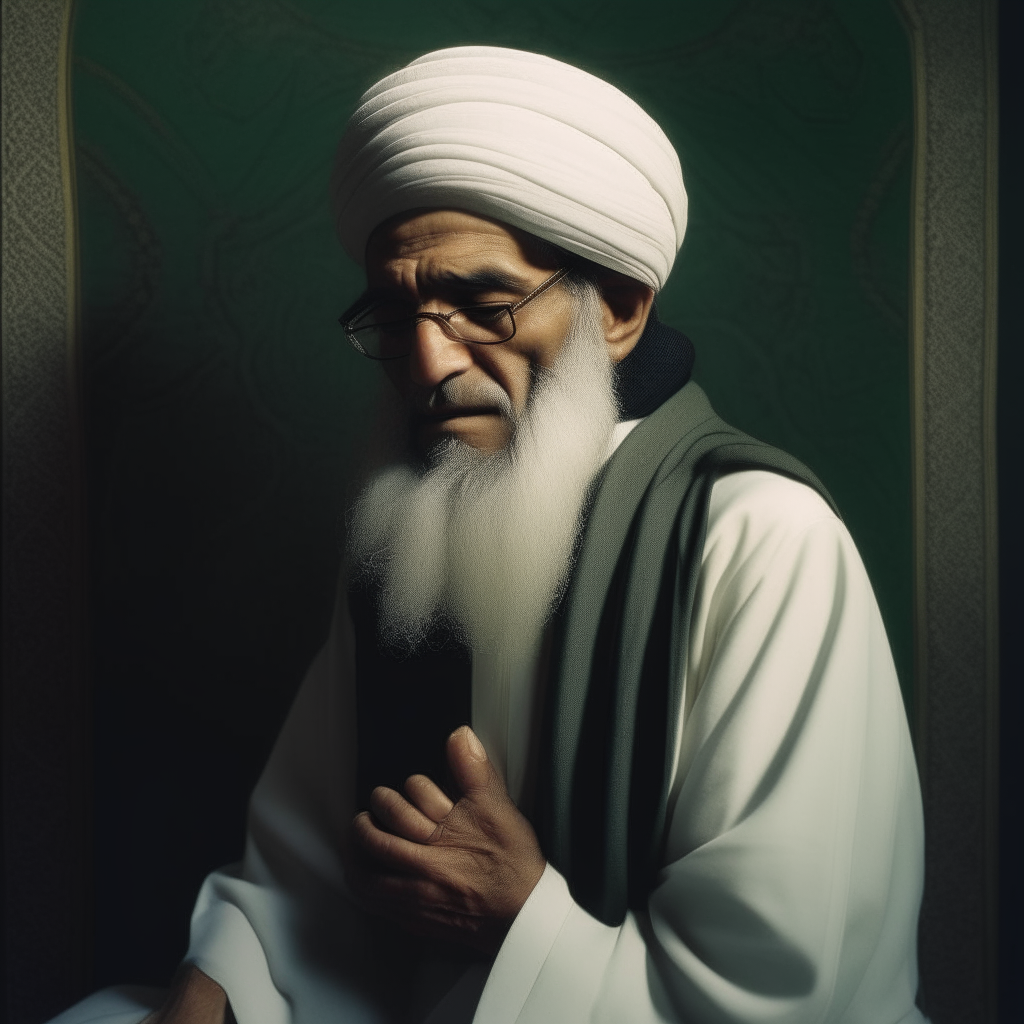 A portrait of Emam Hosien, the third Shia Imam, in prayer.