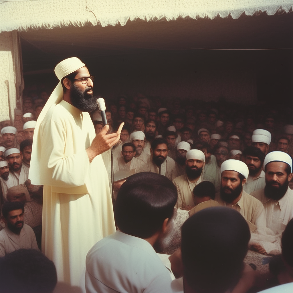 Emam Hosien giving a sermon to followers in Kufa.