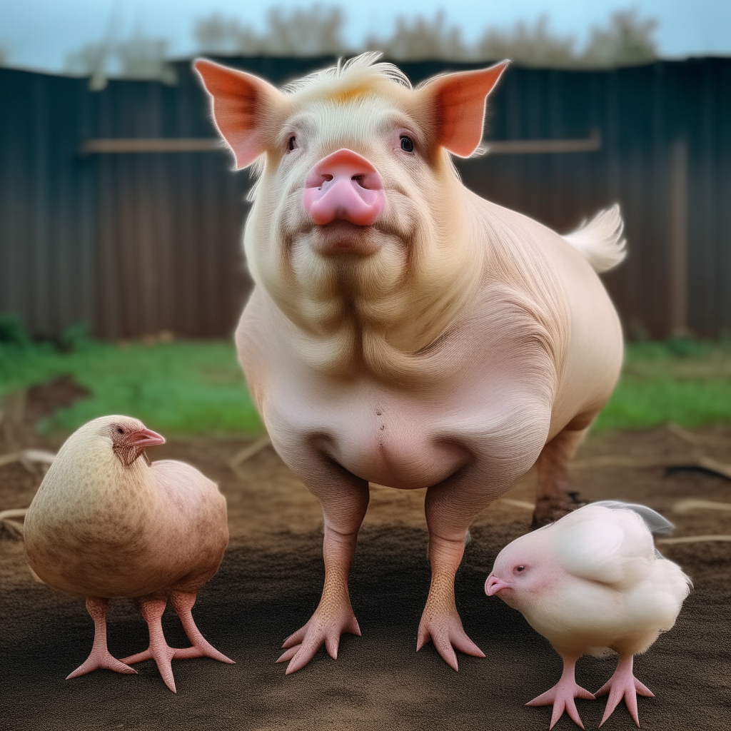 a picture of a pig with a chickens body