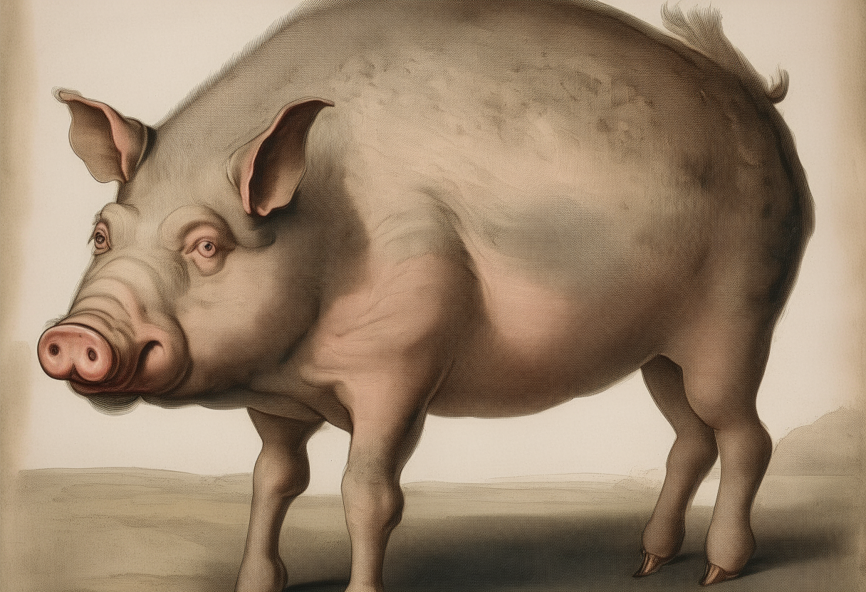 animal with the body of a hoarse and the head of a pig