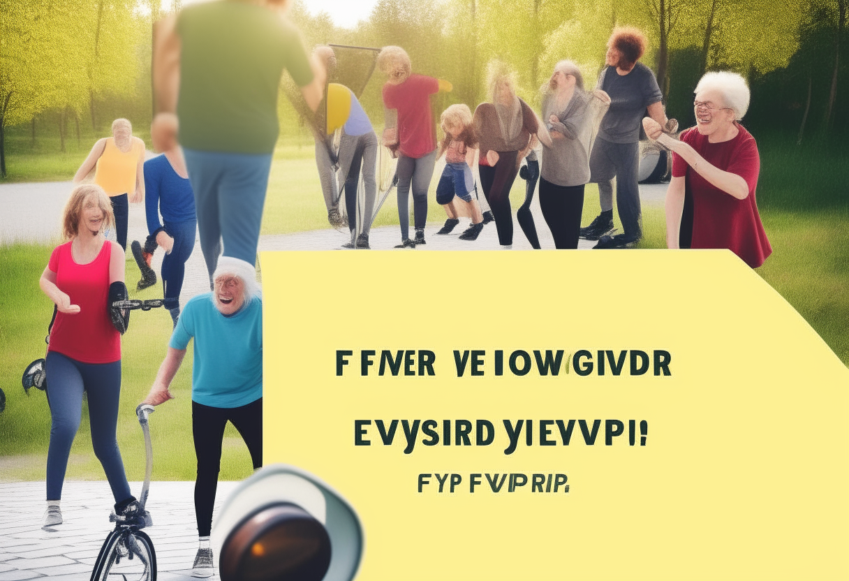 people of all ages and abilities enjoying various outdoor exercise activities like hiking, biking, dancing and playing sports. Captions read 'Exercise is for everyone - find what you love!'