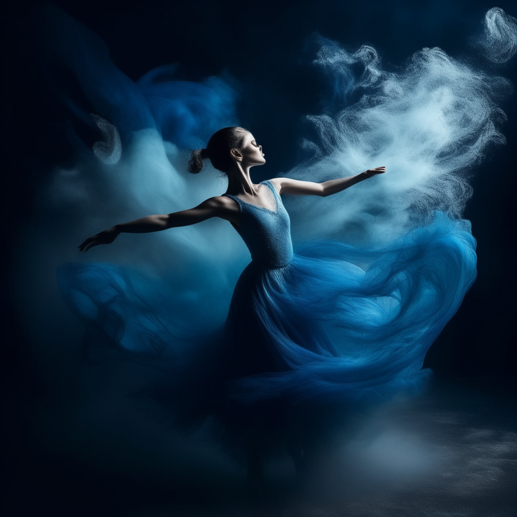 a dancing ballerinain whirling blue smoke and sea