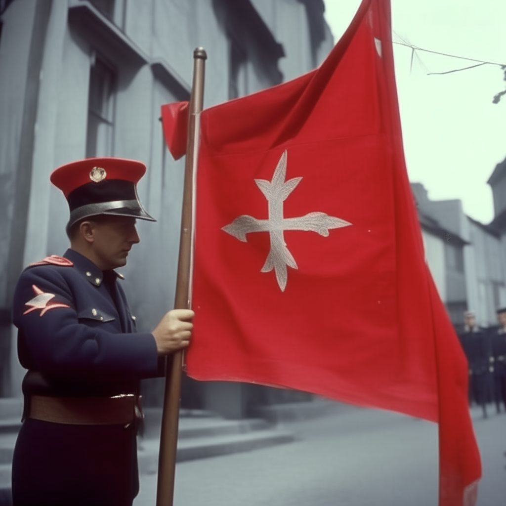 Le drapeau européen barré de la mention 'UE Confidential' en rouge, style film policier des années 1950