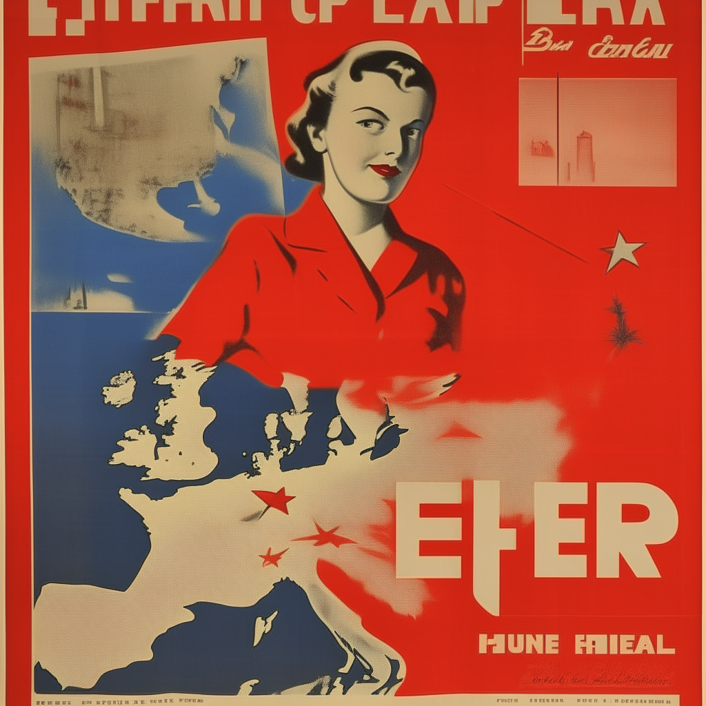 Affiche de film de style des années 1950 avec en arrière-plan le drapeau européen et en premier plan le texte 'UE Confidential' en rouge