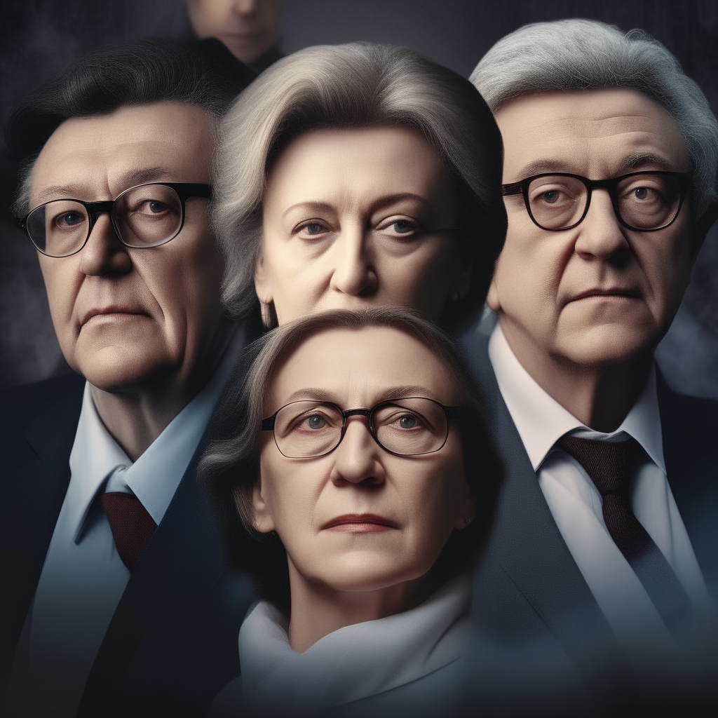 Affiche de film avec les portraits de Manuel Barroso, Thierry Breton et Ursula von der Leyen fondus ensemble