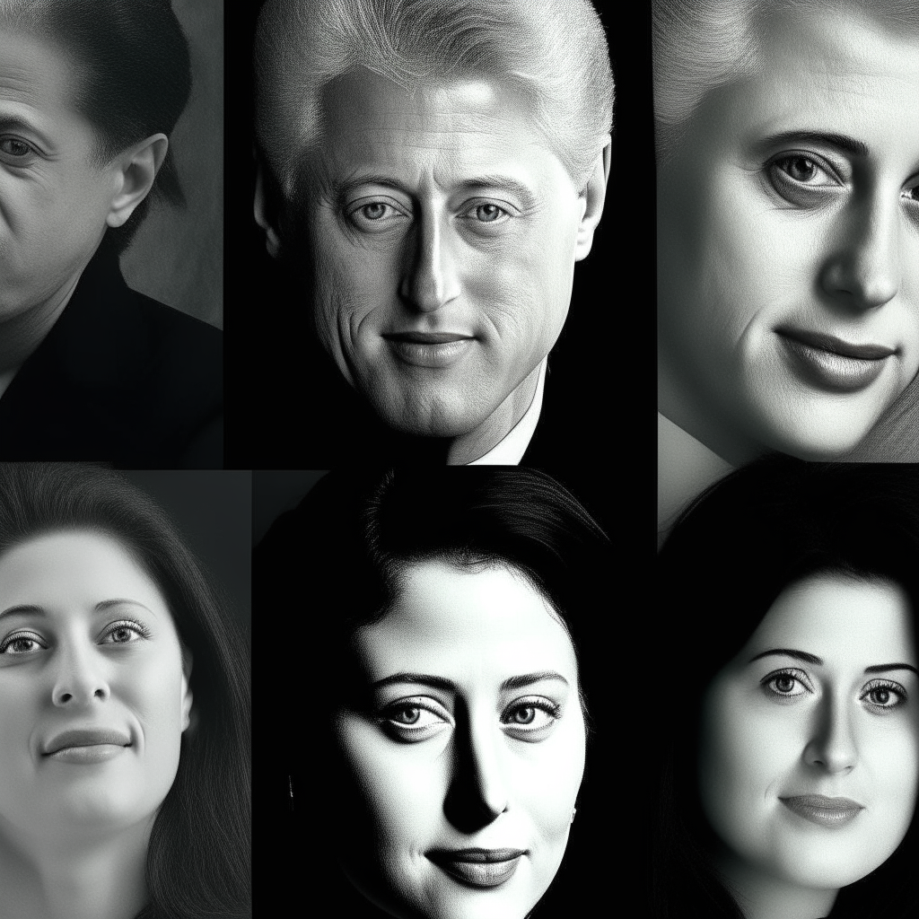 Collage des portraits de Bill Clinton et sa femme avec grain et flou cinématographique