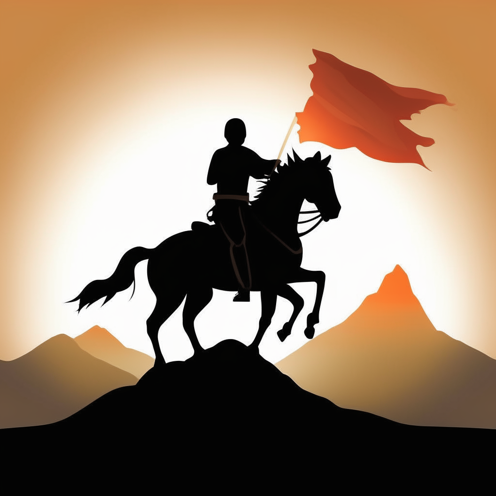 A silhouette of a man on a horse, carrying a flag and helping others reach safety. The qualities of courage, bravery and kindness are represented through this symbolic image.