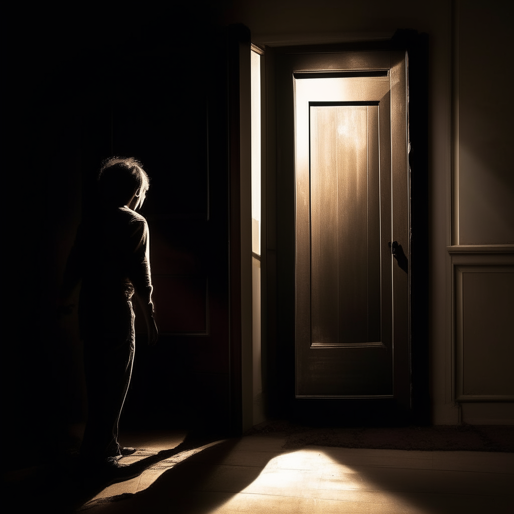 A man opening his front door to find two black-eyed children standing on his doorstep