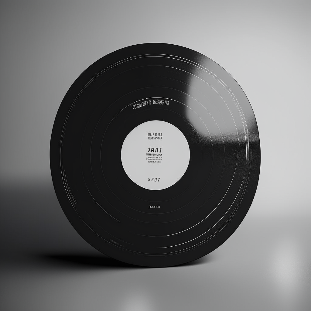 A black CD with a white circular label in the center
