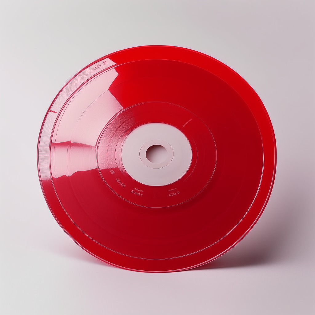 A red CD with a white label in the center