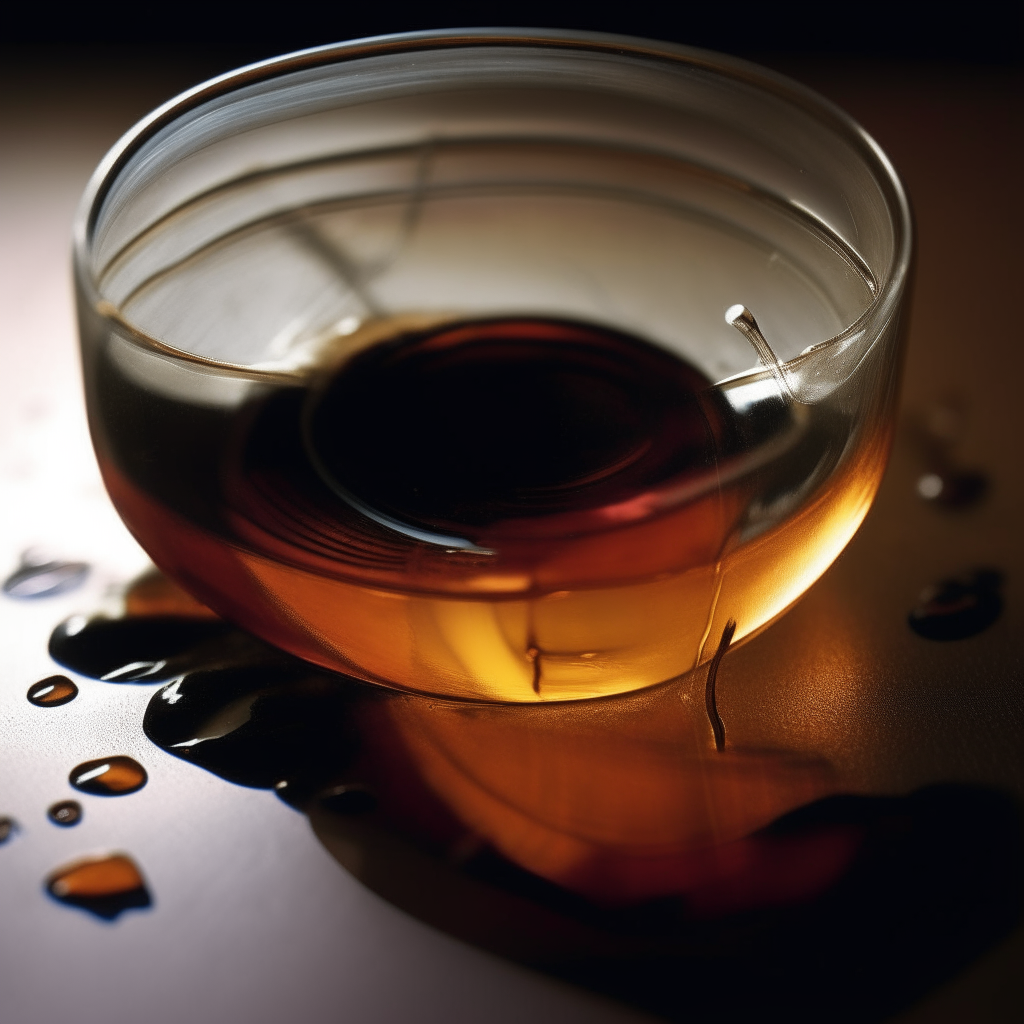 A CD seen through a glass of spilled liquor