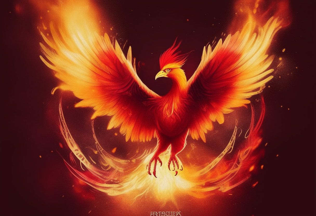 I want a banner with a phoenix gif of her coming out of the flames and spreading her wings with the name phoenix written on the footer

