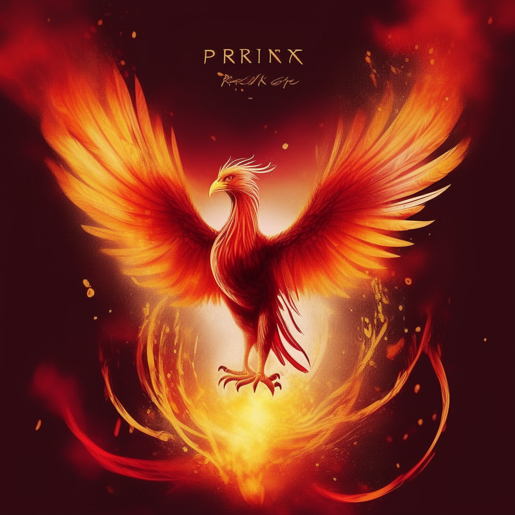 I want a banner with a phoenix gif of her coming out of the flames and spreading her wings with the name phoenix written on the footer

