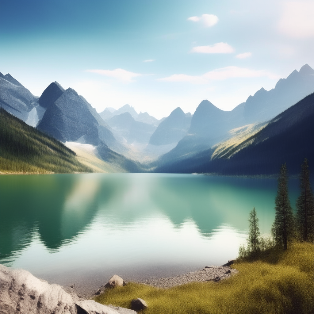 a scenic landscape view with mountains and a lake, suitable for use in a promotional video