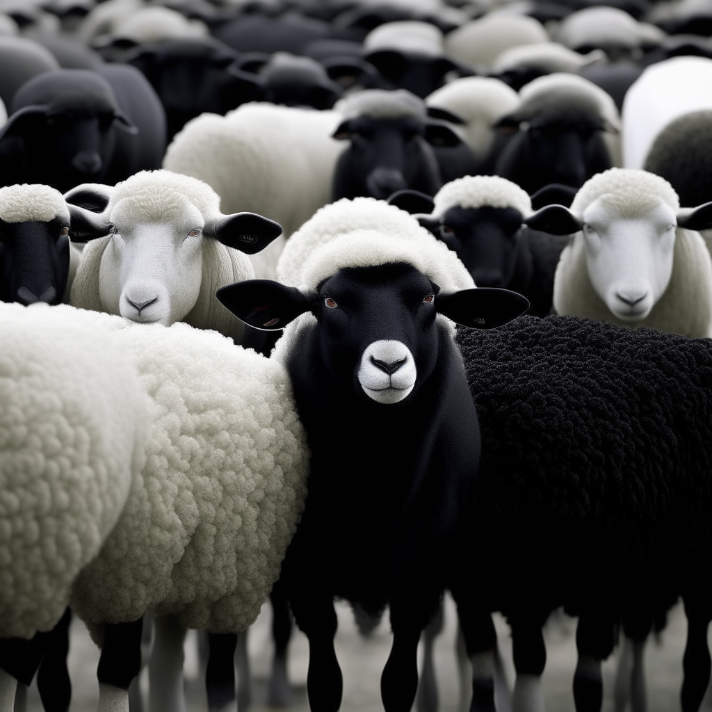 one black sheep in a flock of white sheep