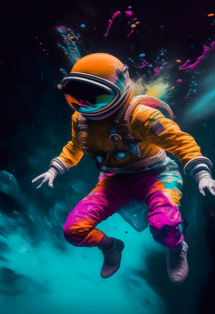 a young diver in space with bright colors