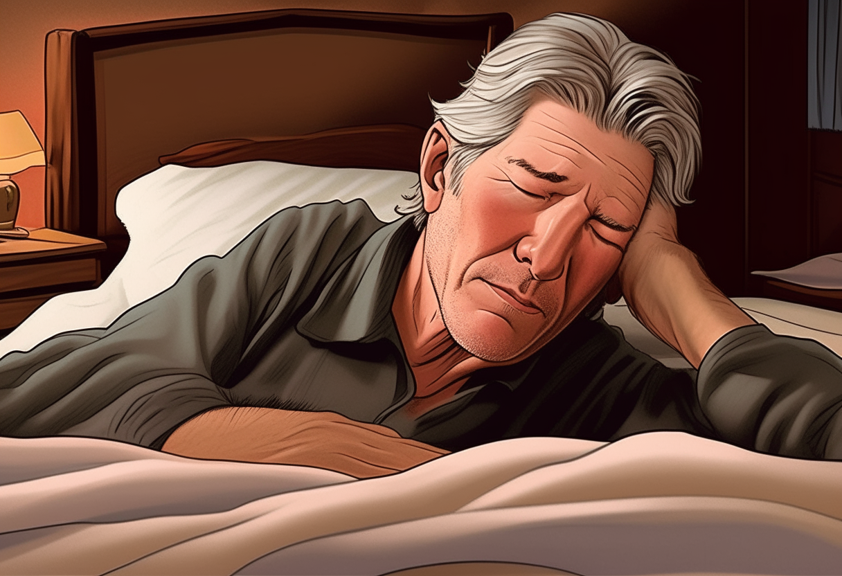 picasa style cartoon - man Richard Gere sleeping on bed high resolution cartoon in HD quality