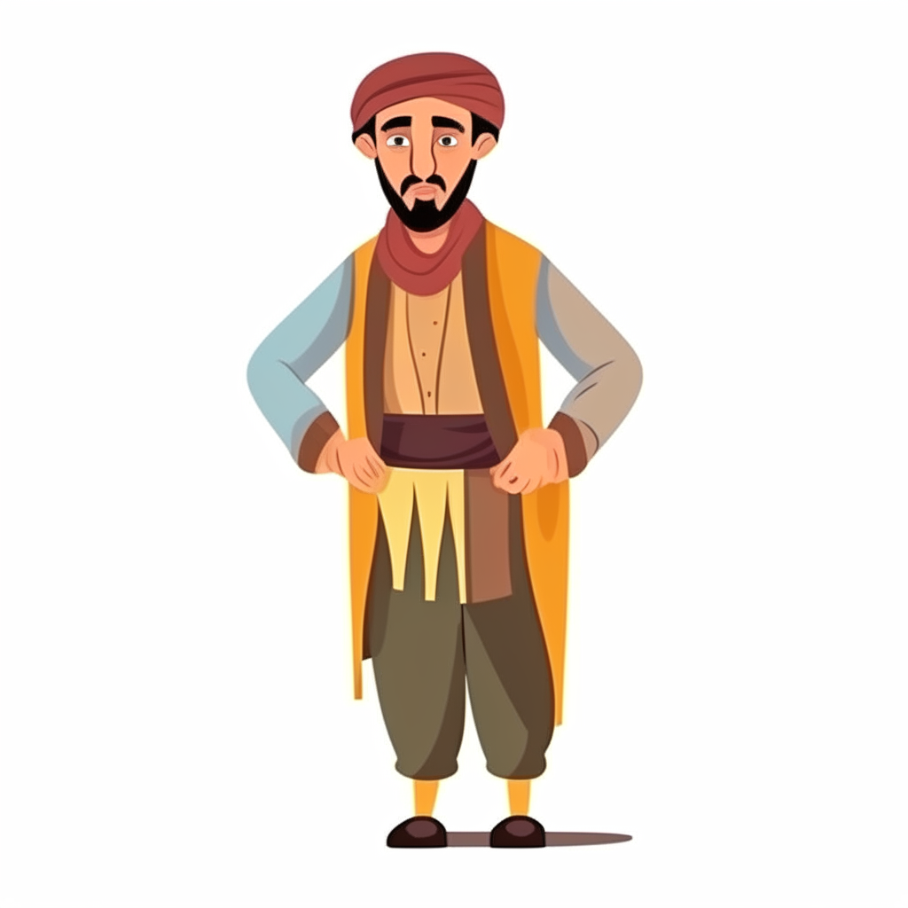 Cartoon man character wearing Kurdish clothing