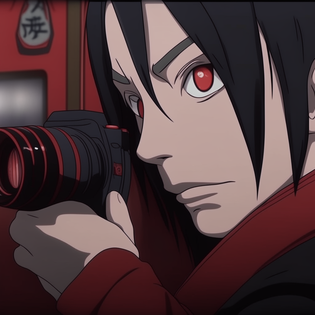 Itachi backing the camera looking at the sharingan background from naruto changing