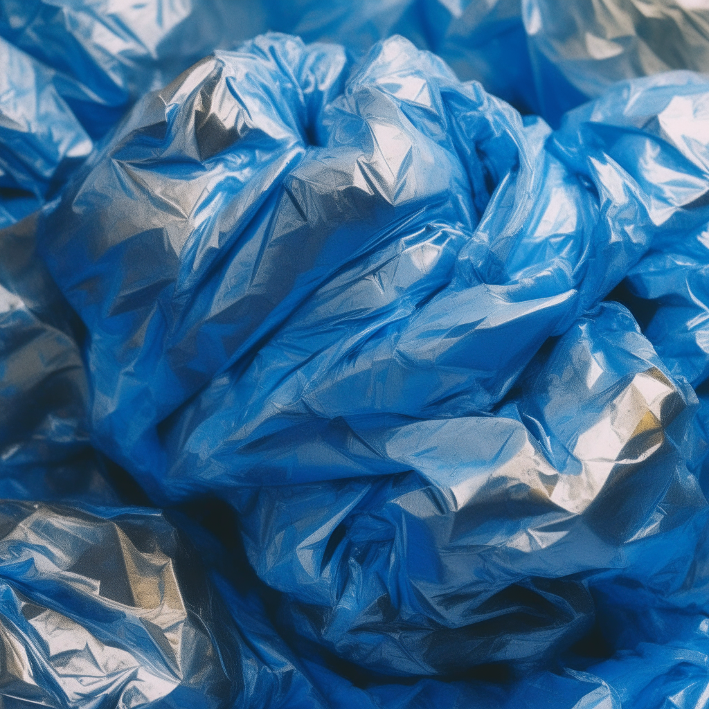A close up of crumpled blue plastic with metallic textures, experimental rap album cover