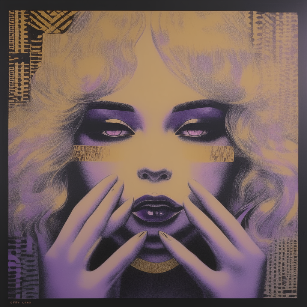 Retro album art for an 8-track of avant-garde Loli pop songs from 1988, featuring psychedelic patterns and lyrics written in pink and purple
