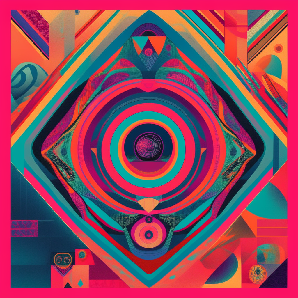 Album cover for an avant-garde lofi compilation tape, with psychedelic geometric patterns in bright colors
