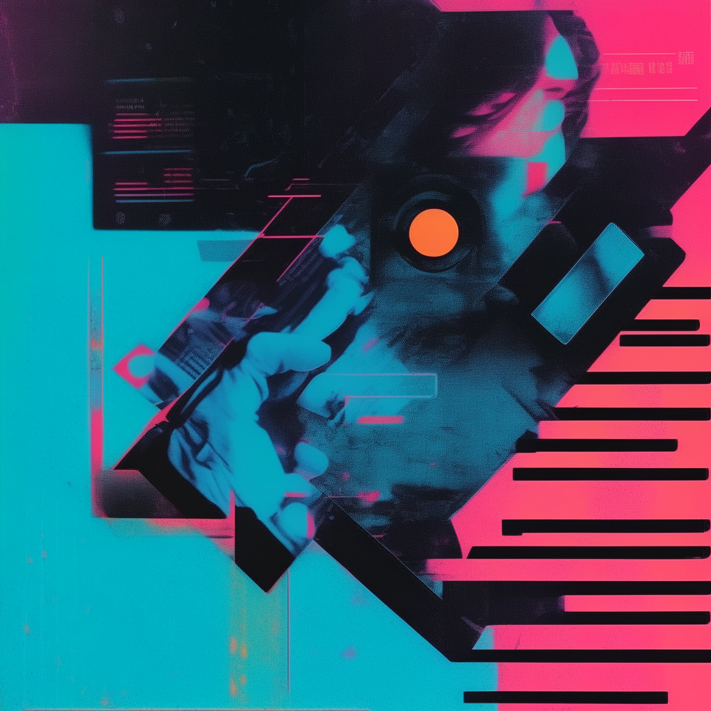 Album cover for an experimental lo-fi cassette featuring abstract geometric patterns in bright neon colors with Japanese kanji text