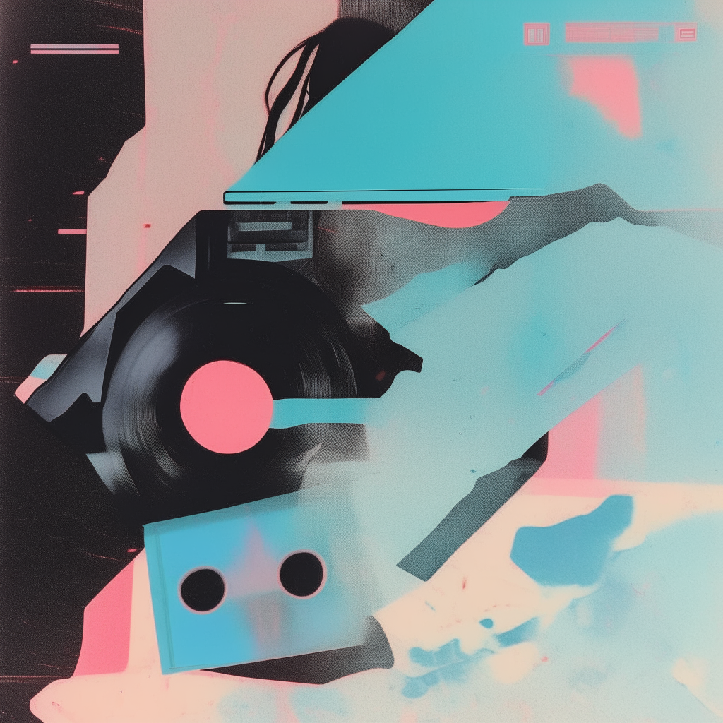 Album cover for an experimental lo-fi cassette featuring overlapping concentric shapes in pastel colors with Japanese hiragana text