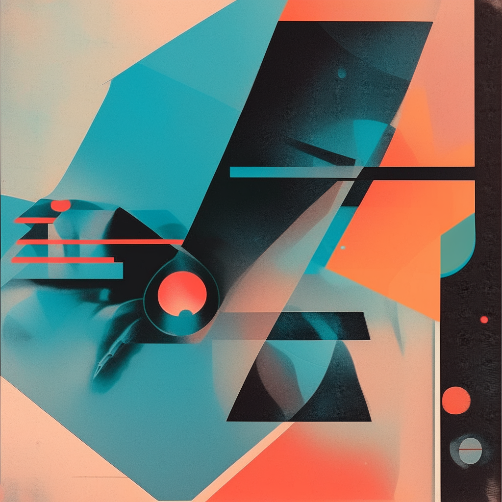 Album cover featuring overlapping text and geometric shapes in a limited retro color palette