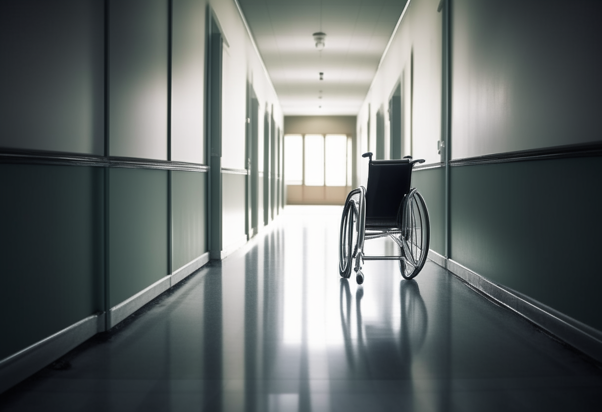 Wheelchair flying down a hall 